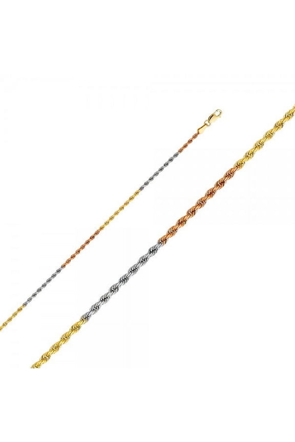 14K Gold 3C 2mm Solid Rope DC Chain : 18"