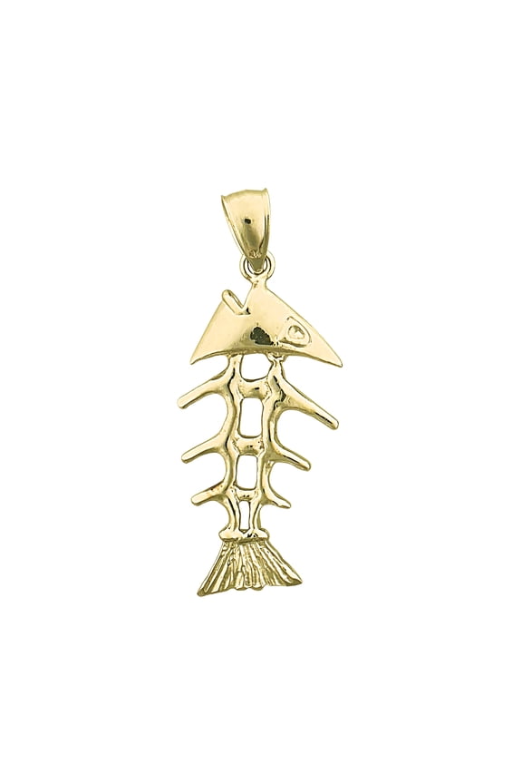 14K Gold 3D Fish Skeleton Pendant