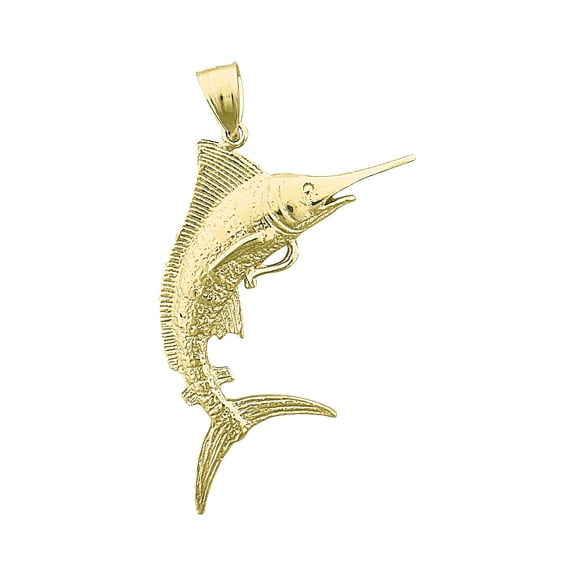 14K Gold 3D Marlin Pendant