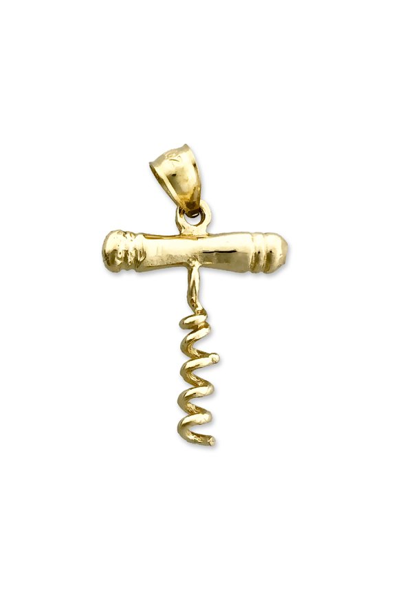 14K Gold 3D Vintage Corkscrew Wine Bottle Opener Charm