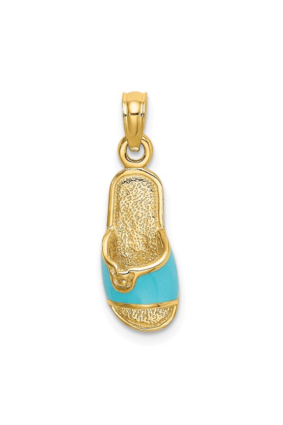 FJC Finejewelers 14k Yellow Gold Summer Slipper with Aqua Color Enamel Charm