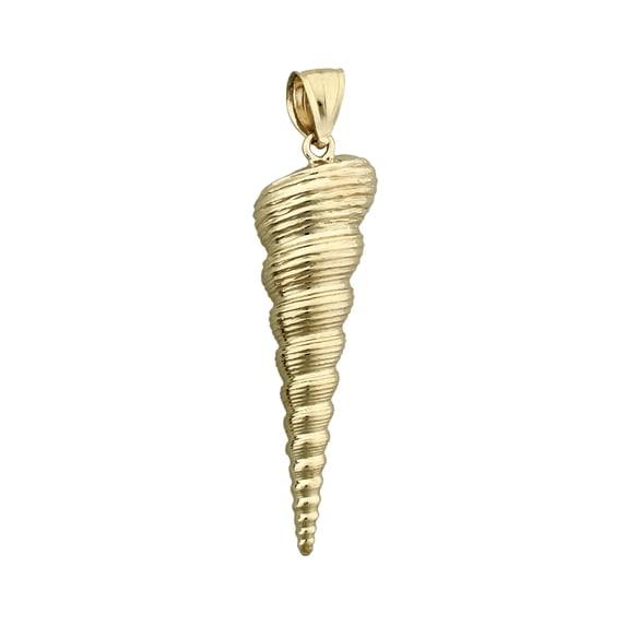 14K Gold 40MM Gastropod Mollusk Auger Seashell Pendant