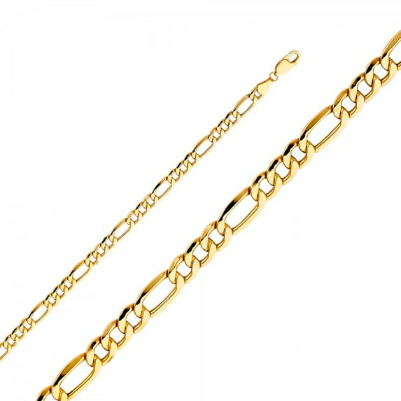 14K Gold 5.3 mm Hollow Figaro 3+1 Chain : 22"