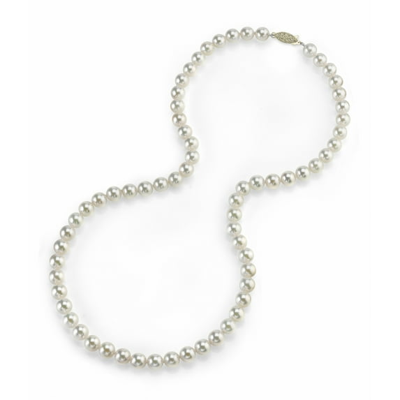 14K Gold 5.5-6.0mm Japanese Akoya Saltwater White Cultured Pearl Necklace - AAA Quality, 24" Matinee Length