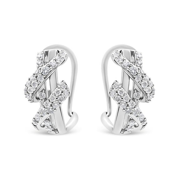 14K Gold 5/8 Cttw Diamond Double Swirl Huggy Hoop Earrings with Hypoallergenic Backs (J-K Color, SI2-I1 Clarity)