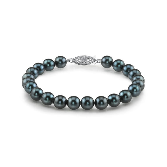 14K Gold 6.0-6.5mm Black Akoya Cultured Pearl Bracelet - AAA Quality