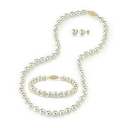 THE PEARL SOURCE 14K Gold 7.0-7.5mm White Akoya Cultured Pearl Necklace, Bracelet & Earrings Set, 17" - AA+ Quality