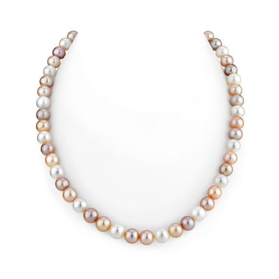 14K Gold 7-8mm AAA Quality Multicolor Freshwater Cultured Pearl Necklace for Women in 17 Princess Length