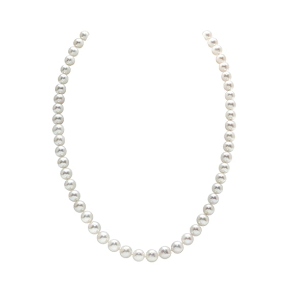 14K Gold 7-8mm AAA Quality Round White Freshwater Cultured Pearl Necklace for Women in 20 Matinee Length