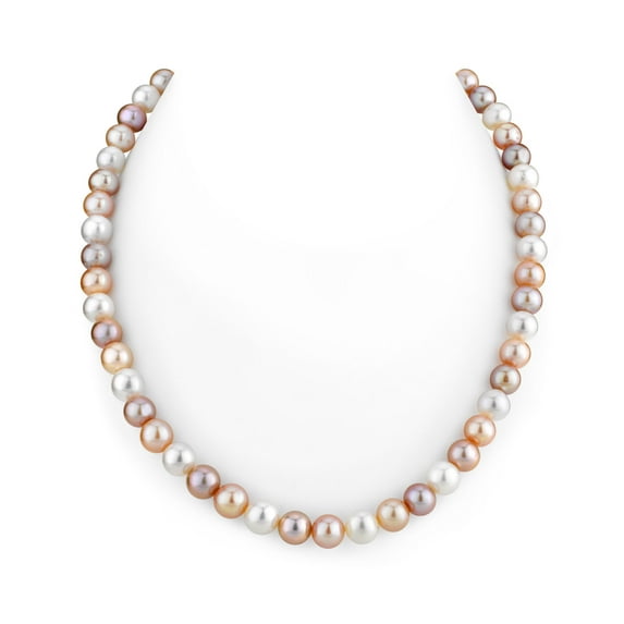 14K Gold 7-8mm AAAA Quality Multicolor Freshwater Cultured Pearl Necklace for Women in 20 Matinee Length