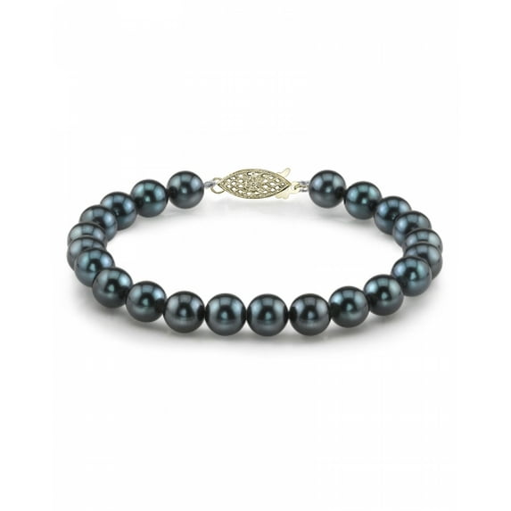 14K Gold 8.0-8.5mm Black Akoya Cultured Pearl Bracelet