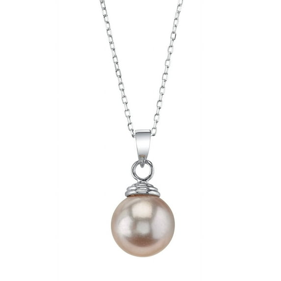 14K Gold 8mm Pink Freshwater Cultured Pearl Hope Pendant Necklace