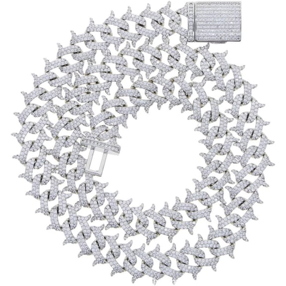 14K Gold Over 925 Silver 15mm Cuban Link Necklace, Men's Hip-Hop Style Thorn-Design Moissanite Embellished, Bold Statement Jewelry Piece,Father's Day Gifts for Dad