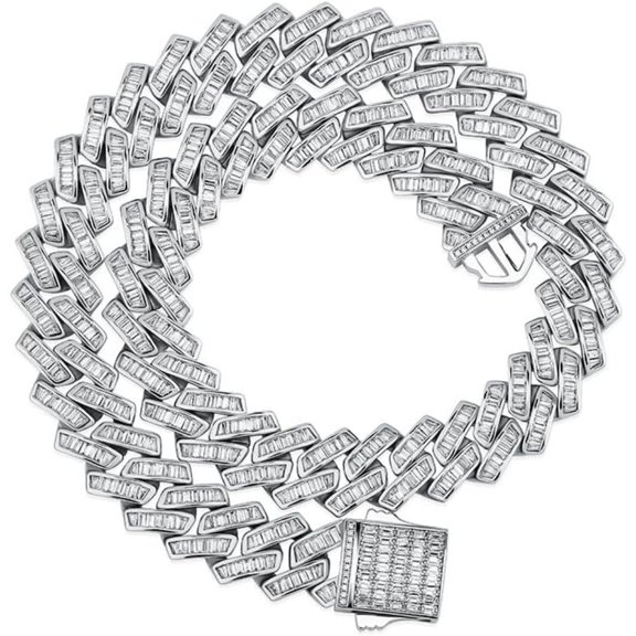 14K Gold Over 925 Silver Emerald Cut Micro-Inlaid Mossanite Jewelry, Hip-Hop Style Men's Cuban Link Necklace, Unrivaled Sparkle for the Bold and Brave,Fathers Day From Wife