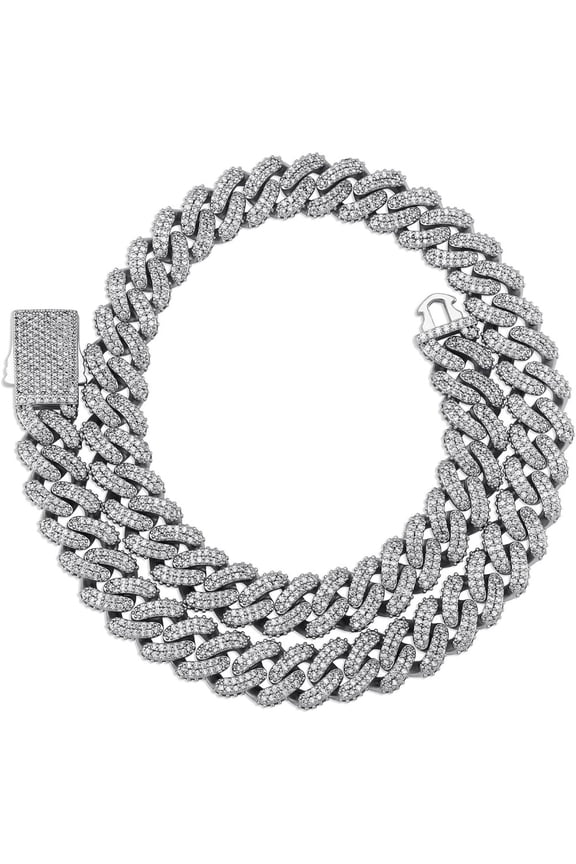 14K Gold Over 925 Silver Hip-Hop Necklace, Diamond-Shaped Densely Set Moissanite Cuban Chain, Chic Choice for Modern Style Aficionados or Celebrations,Fathers Day