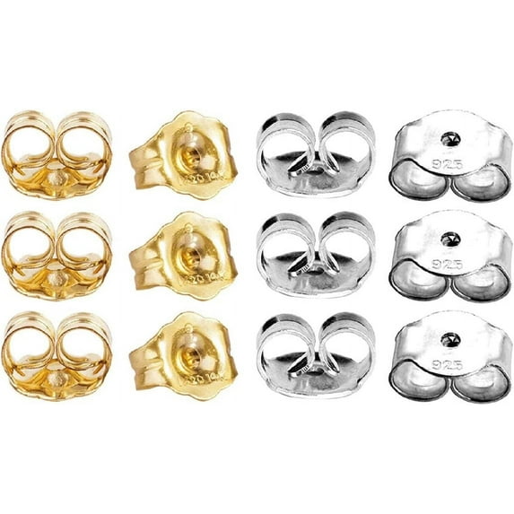 14K Gold 925 Sterling Silver Earring Backs Pierced Earring Backing Hypoallergenic Butterfly Earring Backs for Studs (6 pcs 14K Gold, 6 pcs 925 Sterling Silver)