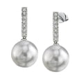 thumbnail image 1 of 14K Gold 9mm White South Sea Cultured Pearl Dangling Diamond Earrings, 1 of 7