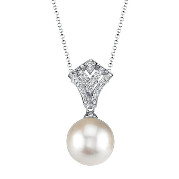 14K Gold 9mm White South Sea Cultured Pearl & Diamond Ava Pendant Necklace
