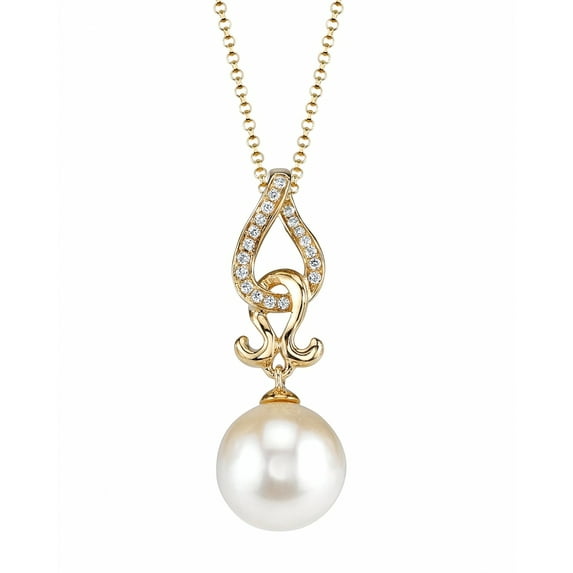 14K Gold 9mm White South Sea Cultured Pearl & Diamond Judy Pendant Necklace