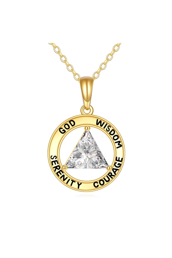 14K Gold AA Sobriety Necklace Pendant 14K Real Solid Gold AA Recovery Jewelry Alcoholics Anonymous Gifts for Women