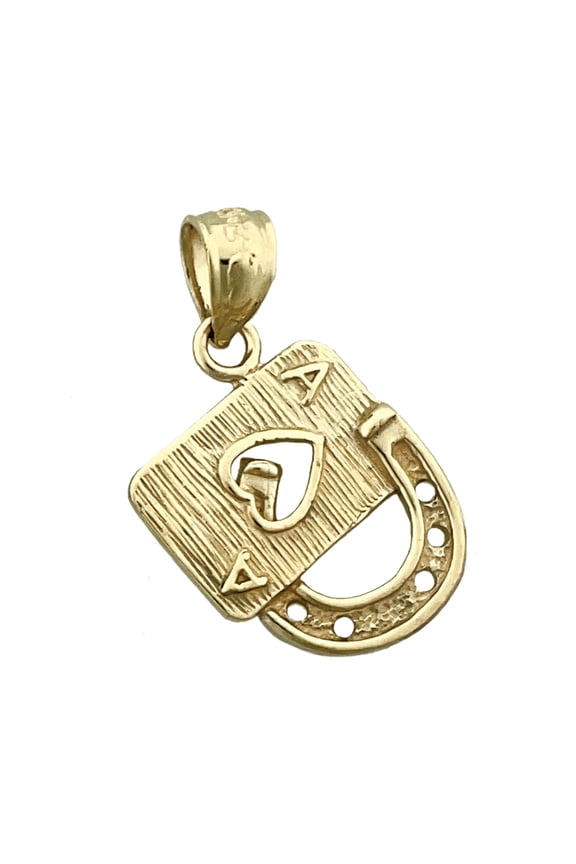 14K Gold Ace Of Hearts Lucky Horseshoe Charm