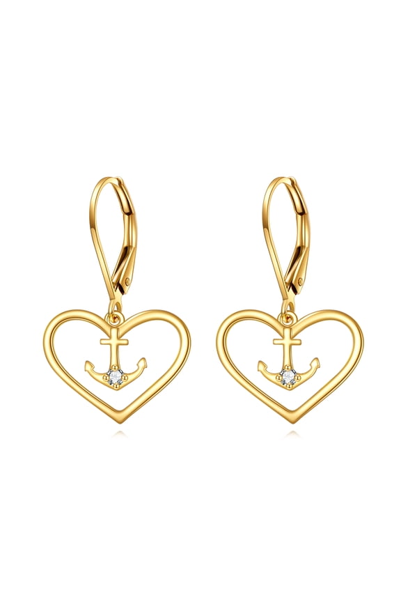14K Gold Anchor Earrings for Women Gold Heart Leverback Nautical Jewelry Christmas Gifts for He