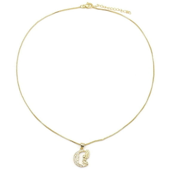 14K Gold Plated Angel and Moon Pendant Necklace with Genuine Crystals