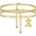 14K Gold Ankle Bracelets For Women Waterproof Set Boho Cuban Link