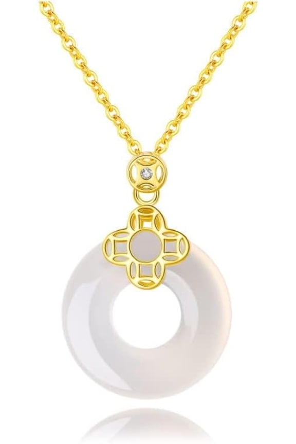 14K Gold Artisanal Natural Jade Circle Pendant Necklace, Serene Green Chalcedony Amulet Necklace, Ideal for Birthday, Mother's Day, or Anniversary