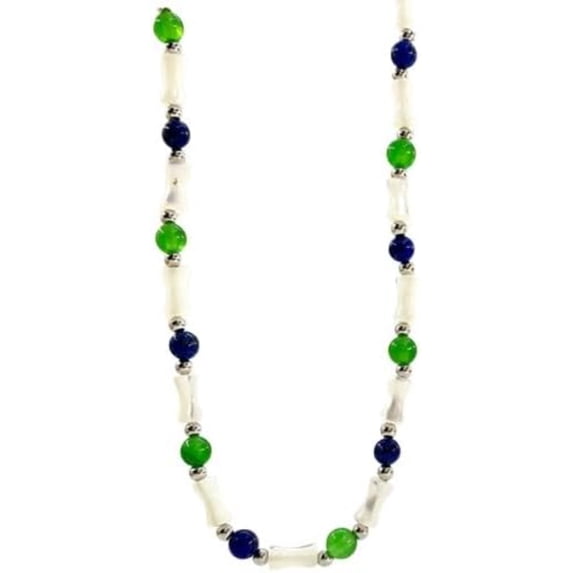 14K Gold Bamboo Bead Necklace, Vintage Green Jade and Shell Bead Design Necklace, Timeless Jewelry for Women
