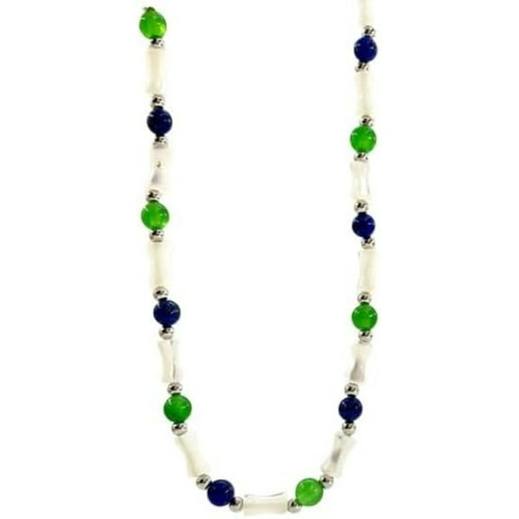 14K Gold Bamboo Bead Necklace, Vintage Green Jade and Shell Bead Design Necklace, Timeless Jewelry for Women