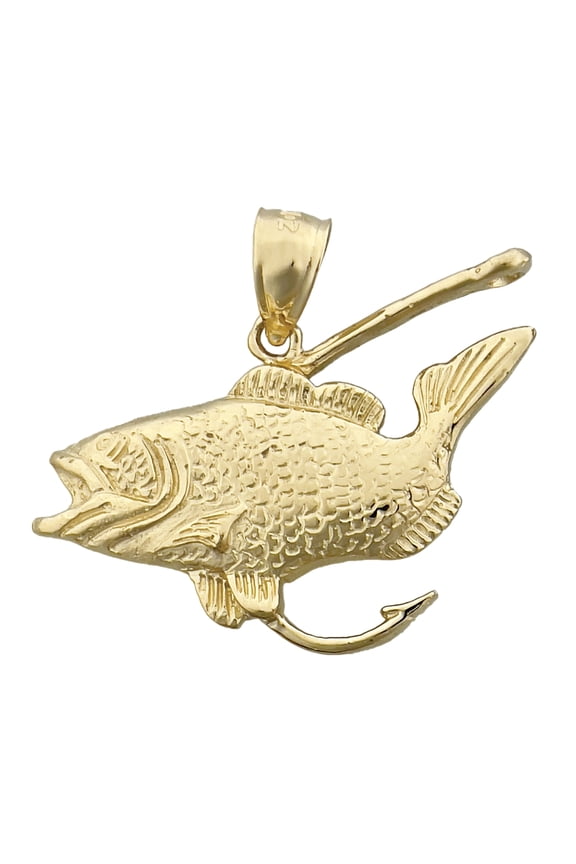 14K Gold Bass with Fishing Hook Pendant
