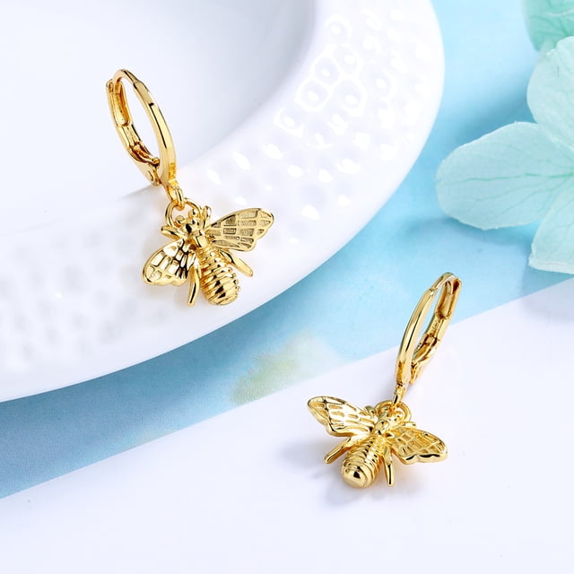 Small Bee Huggie Gold Earrings by GA main image 1