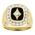 thumbnail image 1 of 14K Gold Black Natural Onyx and Real 1.5 Ctw Diamond Mens Ring (Yellow Gold Size 9), 1 of 1