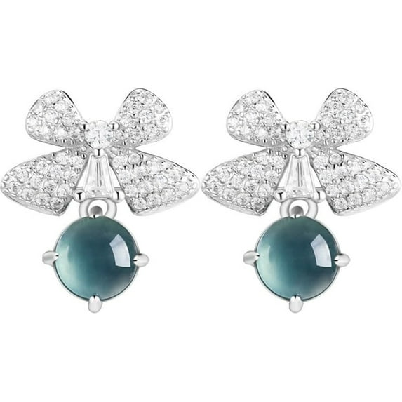 14K Gold Blue Jade Bowknot Stud Earrings for Women, Light Blue Jade, Charming Women's Day Gift for Her