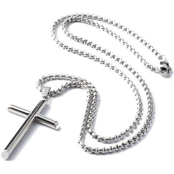 14K Gold Box Chain Style Cross Pendant Necklace Solid Plated Clasp for Men,Women,Teens Thin for Charms Miami Cuban Link Diamond Cut 18" - Unisex