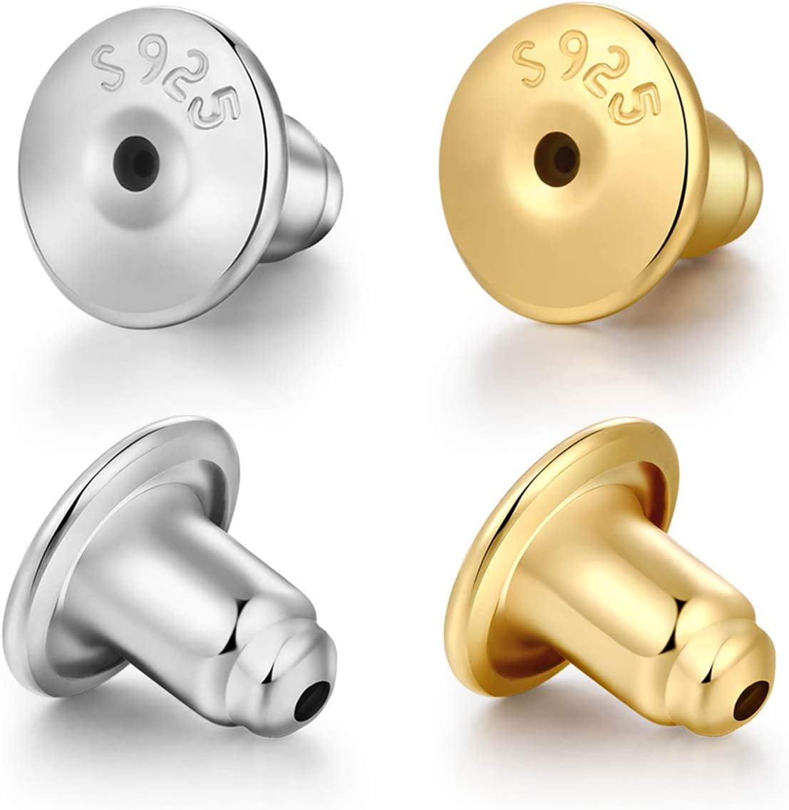 14K Gold Bullet Locking Earring Backs for Diamond Studs,925 Sterling Silver Hypoallergenic