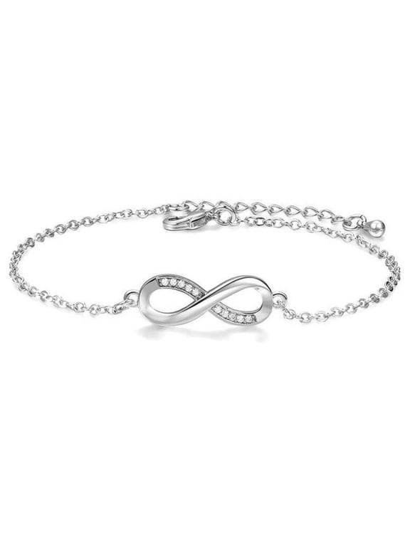14K Gold CZ Accented Infinity Symbol Bracelet in White or Rose Gold for Woman Any Occasion Holiday Birthday