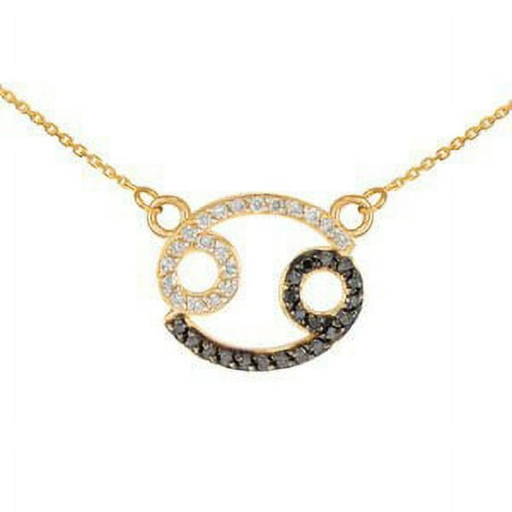 14K Gold Cancer Zodiac Sign Black Diamond Necklace : Pendant with 20" chain