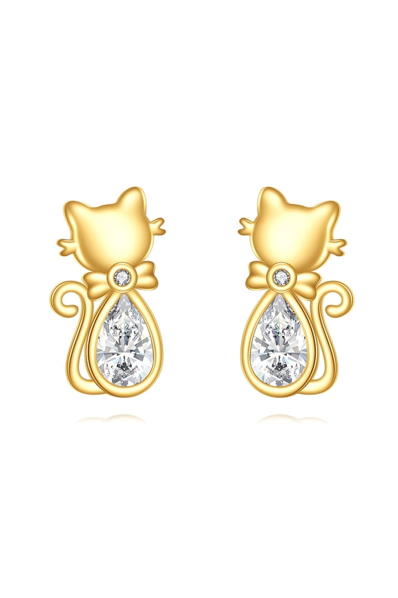 14K Gold Cat Earrings for Women Gold Cute Cat Stud Earrings Animal Jewelry Birthday Gifts for Wife Mom Friends