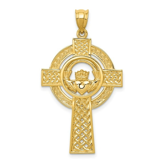 14K Gold Celtic Claddagh Cross Pendant