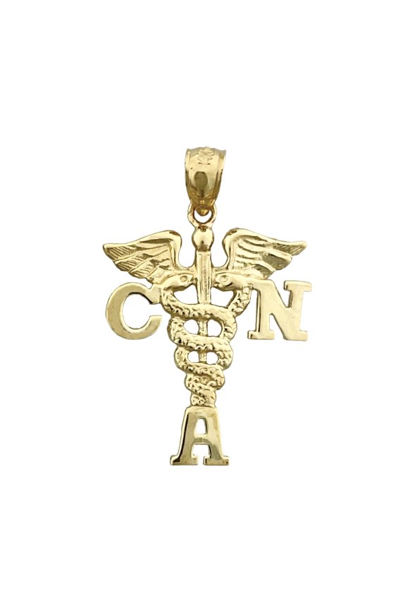 14K Gold Certified Nurse Assistant CNA Caduceus Pendant