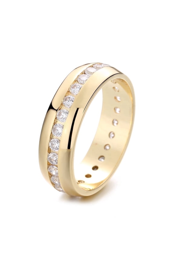 14K Gold Plated Channel Band with Simulated Diamonds