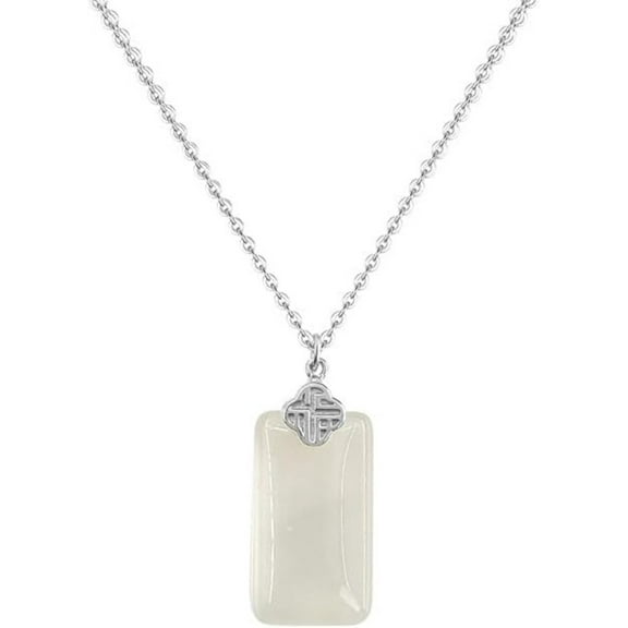 14K Gold Chinese Fu Pendant Necklace, Rectangular Natural Jade Charm, Elegant Jewelry Gift for Women