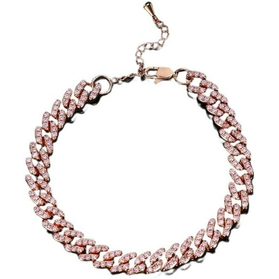 14K Gold Chunky Cuban Chain Anklet with Moissanite, Hip Hop Style Adjustable Anklet, Trendy Jewelry for Women