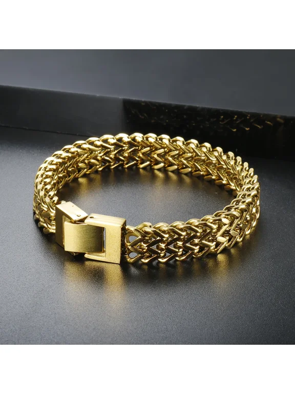 14K Gold Filled Chunky Heavy Texture Link Chain Bracelet, Hip Hop Rock Fine Jewelry Gift for Men & Women