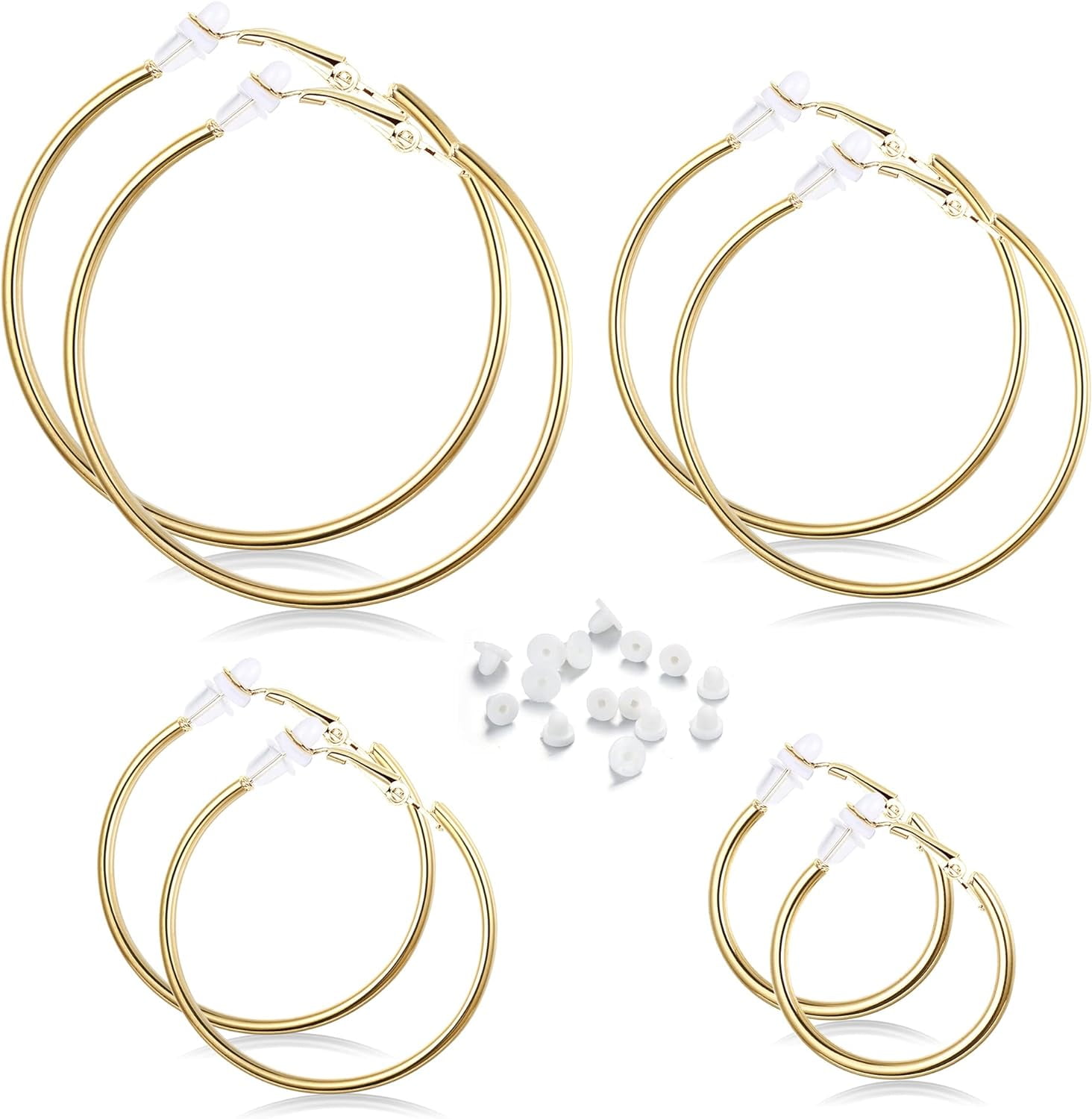 14K Gold Clip on Hoop Earrings Set Non Pierced Clip Earrings for Non