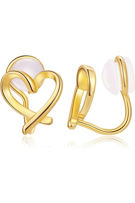 14K Gold Plated Clip On Earrings for Women Cute Hypoallergenic Heart Earrings Non-piercing Clip Earrings for Women Dainty Jewelry Birthday Gift for Women
