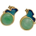 thumbnail image 1 of 14K Gold Cloisonné Butterfly Wing Earrings, Real Natural Jade Dangle Earrings, Elegant Jade Jewelry Gift for Her Happiness, 1 of 5