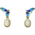 thumbnail image 1 of 14K Gold Cloisonné Butterfly Wing Earrings, Real Natural Jade Dangle Earrings, Elegant Jade Jewelry Gift for Her Happiness, 1 of 5